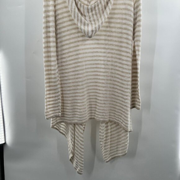 Forever 21 Open Front Waterfall Long Sleeve Hooded Cardigan Beige/White Stripe M - Picture 4 of 11